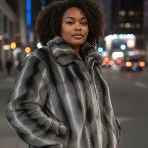 Olympia Limited Inc Gray Faux Fur Zip Jacket | Plus Size 4X | Made in USA